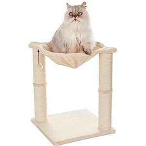 Amazon Basics Albero per gatti con amaca e palo tiragraffi, 40,6 x 50,8 x 40,6 cm, beige