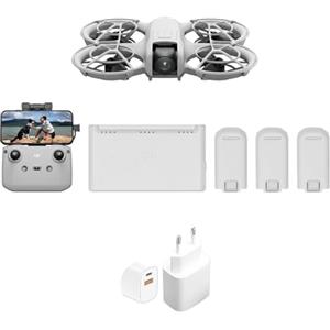 DJI Neo Combo Fly More con accessori, mini drone con fotocamera UHD 4K, 135g drone che vola da solo e ti segue, decollo dalla mano, tracciamento IA del soggetto, QuickShot, con RC-N3 e 3 batterie
