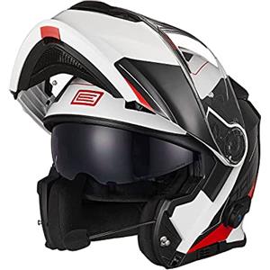 ORIGINE Casco Moto Modulare Bluetooth Omologato ECE Voice Dial Casco Moto Chiamata Vivavoce (SPIKE RED WHITE,M)