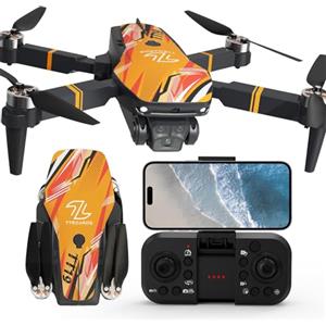 TTROARDS Drone con Fotocamera 1080P per Adulti, TT19 Droni con Sistema di Prevenzione Degli Ostacoli, Posizionamento Ottico, Mini Drone Pieghevole per Principianti con Protezioni per Eliche, Arancione