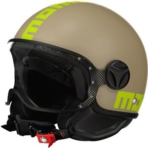MOMO Design MOMODESIGN - FGTR CLASSIC E2206, Casco Jet, Casco Aperto per Moto e Scooter, per Uomo e Donna, Sabbia Opaco/Lime, S