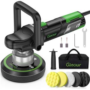 Ginour Lucidatrice Auto, Ginour Lucidatrice per Auto 6400 Giri/min, 6 Velocità Regolabili, 4 * 150mm Spugne Lucidanti + Feltri di Lana, D-Maniglia, Sacchetto di Imballaggio, per Lucidare Auto