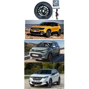 D'ANGELO 1988 Kit Ruotino di Scorta 16" Compatibile con Citroen C3, C3 Aircross, Fiat 600, Jeep Avenger, Peugeot 2008 con Cric, Chiave e Sacca 125/85R16