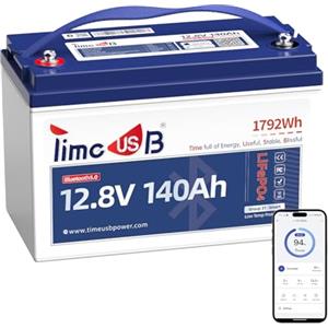 Timeusb Bluetooth 12V 140Ah Batteria LiFePO4,150A BMS,Batteria Litio con Protezione Contro le Basse Temperature,Potenza 1920W,1792Wh di Energia per Camper,Barca,Trolling Motor,Solare e Off-Grid