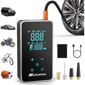 Motorenbau Compressore Aria Portatile Auto, 4000mAh Senza Fili Pompa Auto Elettrica 150 psi, Mini compressore a Batteria con USB/LED, 4 modalità, per Auto, Moto, Bicicletta, Palle