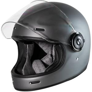 ORIGINE Casco Moto Integrale in Fibra di Vetro Stile Cafe Racer Omologato ECE con Visiera, Grigio, Taglia S (55-56)