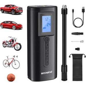 Woowind Mini Compressore Aria Portatile, Pompa Elettrica Ricaricabile A Batteria Per Bicicletta, Auto, Moto, Calcio, Anelli Di Nuoto (AP2-P)