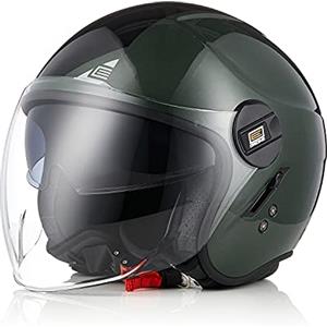 ORIGINE Casco Jet Moto Casco Aperto Scooter con Doppia Visiera Omologato ECE (NEXT BLACK ARMY GREEN,L)