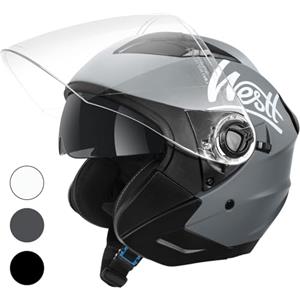 Westt casco moto casco jet doppia visiera omologato ECE 22.06 casco scooter caschi scooter per donna e uomo nero grigio bianco