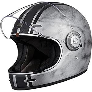 ORIGINE Casco moto integrale Casco vintage in fibra di vetro stile retrò con visiera ECE(CUSTOM SILVER,XS)