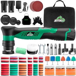 BATOCA S5 Mini Lucidatrice Auto 12V Lucidatrice Auto Senza Fili Per La Pulizia Dell'auto con 6 velocità Variabili 25/50/75mm Spugne Lucidanti Modelli di lucidatrici rotative e orbitali con 2 Batterie