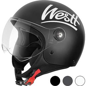 Westt Casco jet Classic con visiera moto donna uomo casco scooter chop ciclomotore retrò pilota di moto a mezza calotta, certificato ECE DOT