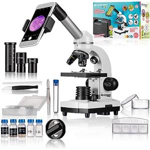 Bresser "Biolux SEL" - Microscopio per studenti con illuminazione, adattatore per smartphone, custodia rigida, un set di esperimenti e molti accessori