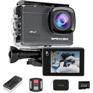 Apexcam M90 Action Cam 4K60FPS 64MP Con 64GB Scheda WIFI EIS Sport Camera Touchscreen Fotocamera subacquea 40m Impermeabile 8X Zoom 2,4G Telecomando 2x1350 mAh Batterie Set di Accessori
