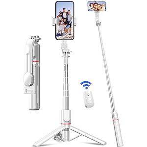SelfieShow 106cm Bastone Selfie, Selfie Stick Estensibile in Alluminio con Telecomando Bastone Selfie Treppiede Rinforzato e Stabile Rotazione a 360° Compatibile con Android e iPhone Telefono (Bianco)