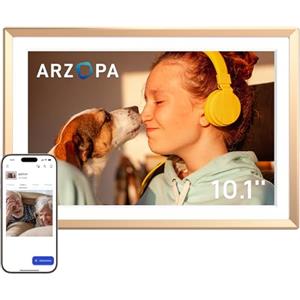 ARZOPA Cornice Digitale 10,1 Pollici Archiviazione Cloud Gratuita e Illimitata Cornice Digitale Foto in Metallo HD Schermo Tattile Nessun Abbonamento Foto Video Illimitati Miglior Regalo - D10 GOLD