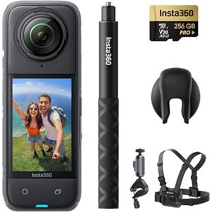 Insta360 X4 Pack Bici - Action Cam 360° 8K Impermeabile, Video Grandangolari in 4K, Selfie Stick Invisibile. Protezioni Lenti Rimovibili, Autonomia Batteria 135 min, Editing IA, Stabilizzazione