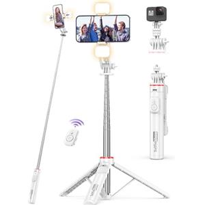 SelfieShow 135 CM Bastone Selfie Treppiede con 2 Luce Di Riempimento, 4 in 1 Estensibile Treppiede per Telefono con Telecomando Selfie Stick Portatile con Rotazione a 360° per con iphone 16/15/14/13/Android