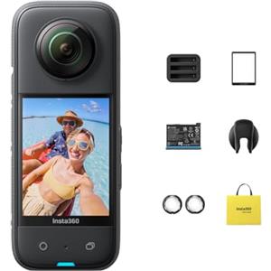 Insta360 X3 Pack Azione - Action Camera impermeabile 8K a 360°, video grandangolare 4K, effetto bastone selfie invisibile, protezioni per lenti rimovibili, durata della batteria 135 min, modifica