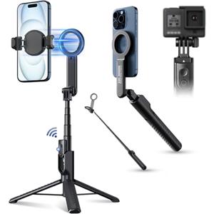 JJC Treppiede magnetico per selfie stick da 101,6 cm estensibile con telecomando Bluetooth per iPhone 17 16 15 14 13 12 (supporto MagSafe) e Samsung Huawei Google Smartphone e altro ancora, nero