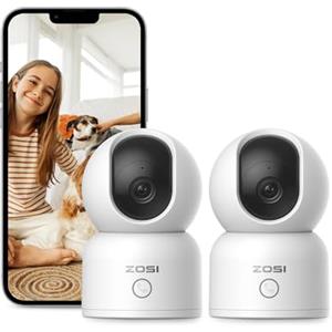 ZOSI 2x Telecamera Wi-Fi Interno, 3MP Videocamera Sorveglianza IP per Cani Gatti con Visione Notturna, Audio Bidirezionale, Rilevamento di Movimento