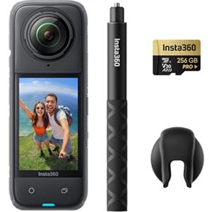 Insta360 X4 Starter Pack - Action Cam 360° 8K Impermeabile, Video Grandangolari in 4K, Selfie Stick Invisibile. Protezioni Lenti Rimovibili, Autonomia Batteria 135 min, Editing IA, Stabilizzazione