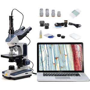 SWIFT Microscope composé trinoculaire SW350T, grossissement 40X-2500X, tête Siedentopf, niveau de recherche, scène mécanique à deux couches, appareil photo et logiciel 1,3 MP, compatible Windows et…