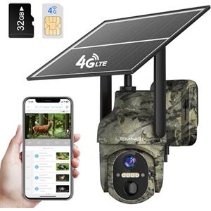 LEMNOI Fotocamera da caccia, 4G Fototrappola Solare con Scheda SIM Preinstallato e SD, Telecamera Solare 2K PTZ Esterna con Pannello Solare, Visione Notturna a Colori, Rilevamento PIR