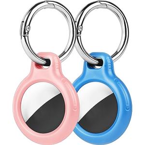 Ainiv Portachiavi per AirTag, 2pz Custodia per AirTag Portachiavi in Plastica, Localizzatore di Chiavi per AirTag Portatile per Zaini e Animali Domestici,Mini Cover Protettiva (Lago Blu+Rosa Chiaro)