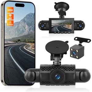 NHOPEEW Dashcam a 4 canali con visione a 360° - Dashcam da 3 pollici 1080P per auto con 4 telecamere - Registrazione in loop Sensori G WiFi APP Visione notturna Monitoraggio parcheggio 24 ore su 24