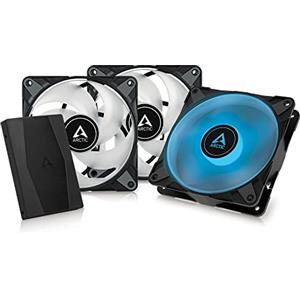 ARCTIC P12 PWM PST RGB (3 Pezzi, incl. Controller) - Ventola per case PC PWM da 120 mm ottimizzata per la pressione statica, ventola per case, semi-passiva: 200-2000 RPM, 12V 4 pin RGB LED - Nero