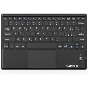 1 BY ONE Diafield Tastiera Bluetooth Wireless Ultra Sottile con Multi Touch Integrato Touch Pad e Batteria Ricaricabile per Android IOS e Windows, Tastiera Wireless, Nera
