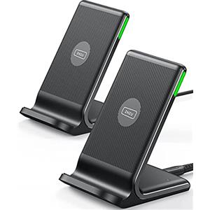 INIU Caricatore Wireless, [2 Pezzi] 15W Qi Certificato Ricarica Rapida Supporto di Ricarica Wireless con Luce adattiv per iPhone 13 12 Pro XR X Samsung Galaxy S21 S20 Airpods Xiaomi Huawei ecc.