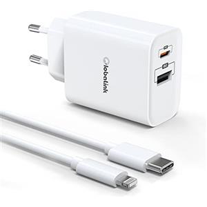 GlobaLink caricatore rapido per iPhone 32W, caricatore USB C a 2 porte con cavo da Tipo C a Lightning da 2 m [certificato MFi] compatibile con iPhone 12/12 Pro/ 12 Pro Max/ 11/ X