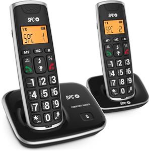 SPC Comfort Kaiser Duo - Telefono cordless Duo per anziani con tasti e numeri XL, Suono Extra-amplificato, 2 Memorie Dirette, Agenda e Vivavoce