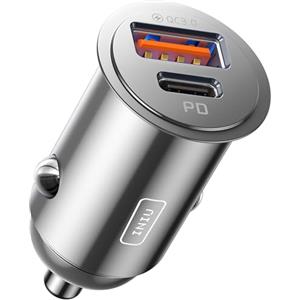 INIU Carica Batteria per Auto, 60W Total Presa Accendisigari USB C PD & QC 3.0 Fast Charging Caricabatterie, Caricatore Auto Compatibile con iPhone 16 15 14 13 Pro Max iPad Samsung S23 Tablet, Argento