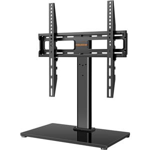 Perlegear Supporto Girevole da Tavolo per TV da 26-60 Pollici - Piedistallo per TV Regolabile in Altezza con Base in Vetro Temperato, VESA Max 400x400mm, Fino a 40 kg