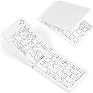 Aolso Tastiera Wireless Bluetooth Pieghevole, Tastiera Wireless Leggera, Triplo Pairing, Tastieras Portatile Ricaricabile per Smartphone/Tablet/PC/iPad/iPhone, Sistema Windows, iOS, Android-Bianco