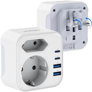 Voomy Adattatore da Viaggio per Inghilterra, Irlanda, Scozia, Malta, EAU, Adattatore Universale Pieghevole con 3250W, 2 USB-C e 2 USB-A, Tipo G