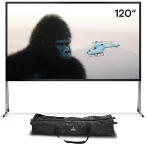 AWOL VISION Schermo per proiettore esterno pieghevole da 120" con supporto, 1,3 gain, schermo senza pieghe per esterni, schermo portatile per UST, proiettori 4K a breve e lunga distanza (PF120)