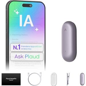 Plaud NotePin Registratore vocale IA, Controllo tramite app, Dispositivo per appunti IA, Trascrizione e riepilogo IA, Supporto per 112 Lingue, Memoria 64 GB, Registratore audio per riunioni, Viola
