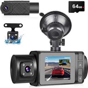 NHOPEEW Dash Cam Auto Fronte Retro 1296P + Videocamera posteriore grandangolare - Telecamera Per Auto con schermo da 2 pollici G-Sensor/Registrazione in loop/Visione notturna + Scheda SD 64G