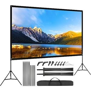 VISULAPEX Schermo per Proiettore con Supporto 120", 4K HD 16:9 Schermo del Proiettore Portatile, Grandangolo di 160 Gradi, Perfetta per Teatro Domestico, il Cinema All'aperto