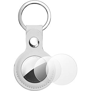 AXFEE Portachiavi AirTag, Portachiavi in Pelle, Localizzatore di Chiavi AirTag Portatile per Zaini e Animali Domestici, per Cover Protettiva per Tracker per AirTag, Forte il Segnale GPS-Bianco