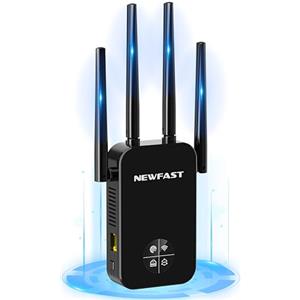 NEWFAST Ripetitore WiFi Potente per Casa, 1200Mbps WiFi Extender Dual Band 2.4GHz/5GHz con 4 Antenne ad Alto Guadagno, Porta Ethernet, WPS, Display Intelligente, Supporta Modalità Ripetitore/Router/AP