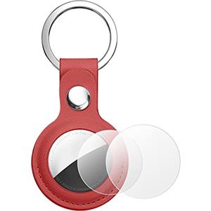 AXFEE Portachiavi AirTag, Portachiavi in Pelle, Localizzatore di Chiavi AirTag Portatile per Zaini e Animali Domestici, Supporto per Cover Protettiva per Tracker per AirTag,Forte il Segnale GPS-Rosso