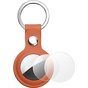 AXFEE Portachiavi AirTag, Portachiavi in Pelle, Localizzatore di Chiavi AirTag Portatile per Zaini e Animali Domestici, per Cover Protettiva per Tracker per AirTag, Forte il Segnale GPS-Arancia