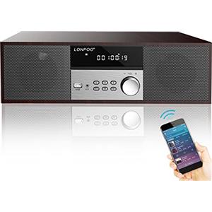 LONPOO Impianto Stereo Casa Micro HiFi Compatto con lettore CD, Bluetooth, radio FM, USB, AUX-in, display LED e pulsante grande, telecomando (LP-816B)