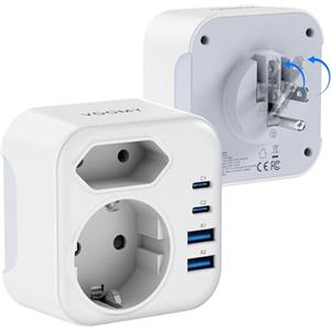 VOOMY Adattatore da Viaggio per USA, Canada, Messico, Giappone, Tailandia, Costa Rica con 3750W, Pieghevole, 2 USB-C e 2 USB-A, Adattatore Universale Tipo B