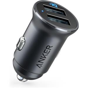 Anker Caricatore Auto Mini 24W 4.8 A Doppia USB Metallo, Adattatore Auto PowerDrive 2 Alloy Flush Fit LED blu, per iPhone XR/XS/X/8/7/6/SE, iPad Pro/Air 2/Mini, Samsung Galaxy, Huawei, Xiaomi